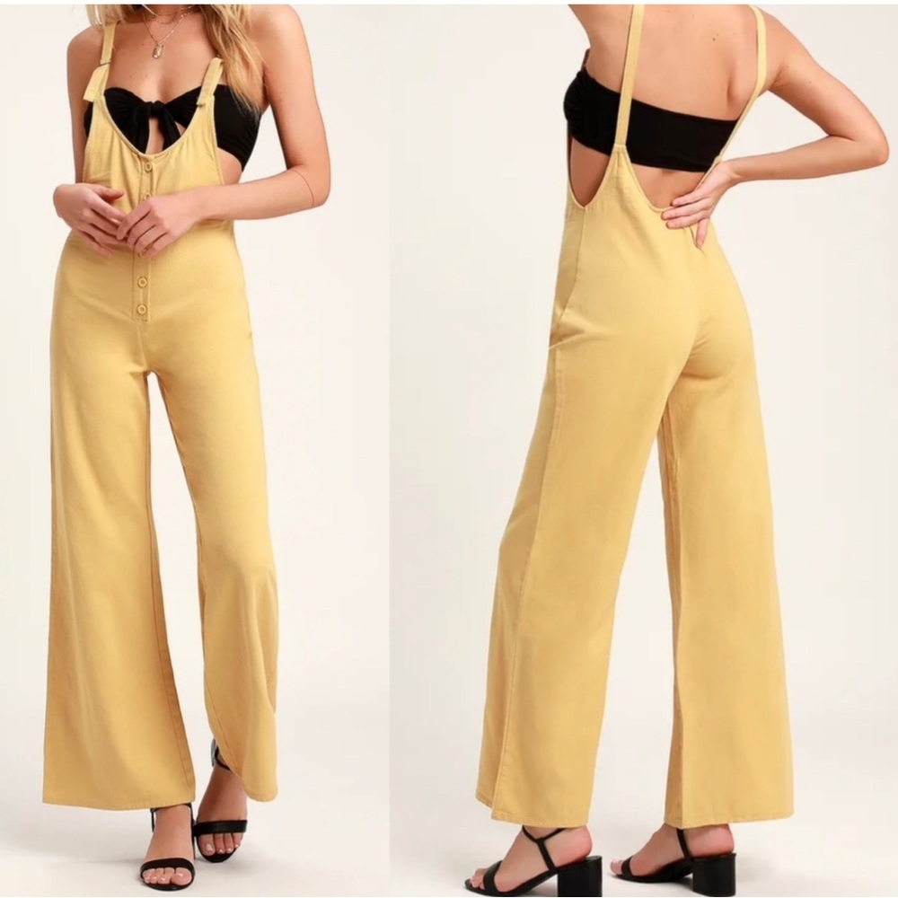 Amuse Society Yellow Jumpsuit with Flowy Palazzo Legs